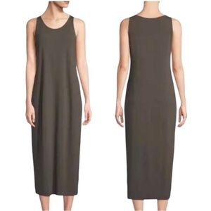 Eileen Fisher Silk Georgette Crepe A Line Tank Dress Size Large Taupe‎ NWT